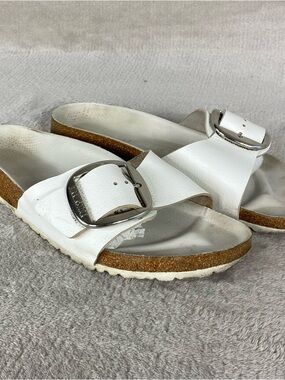 Birkenstock Madrid Big Buckle Slide Sandals Womens Size 10 White Leather Slip On